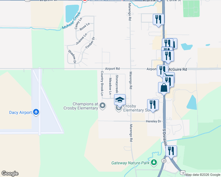 map of restaurants, bars, coffee shops, grocery stores, and more near 604 Meadow Lane in Harvard