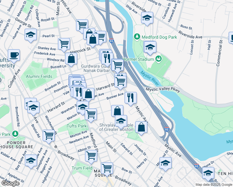 map of restaurants, bars, coffee shops, grocery stores, and more near 117 Bonner Avenue in Medford