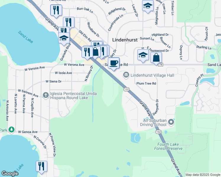 map of restaurants, bars, coffee shops, grocery stores, and more near 518 Hillcrest Lane in Lindenhurst