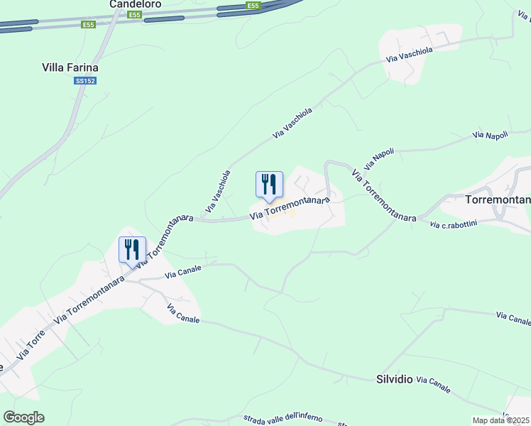 map of restaurants, bars, coffee shops, grocery stores, and more near 40 Via Torremontanara in Cianchetta