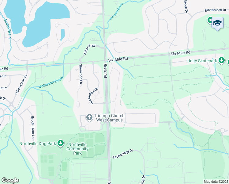 map of restaurants, bars, coffee shops, grocery stores, and more near 16757 Lochmoor Circle East in Northville