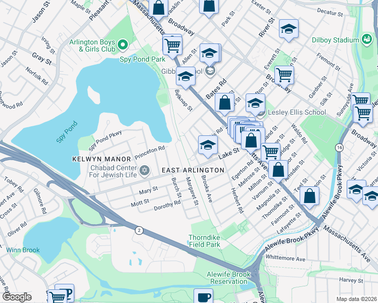 map of restaurants, bars, coffee shops, grocery stores, and more near in Arlington