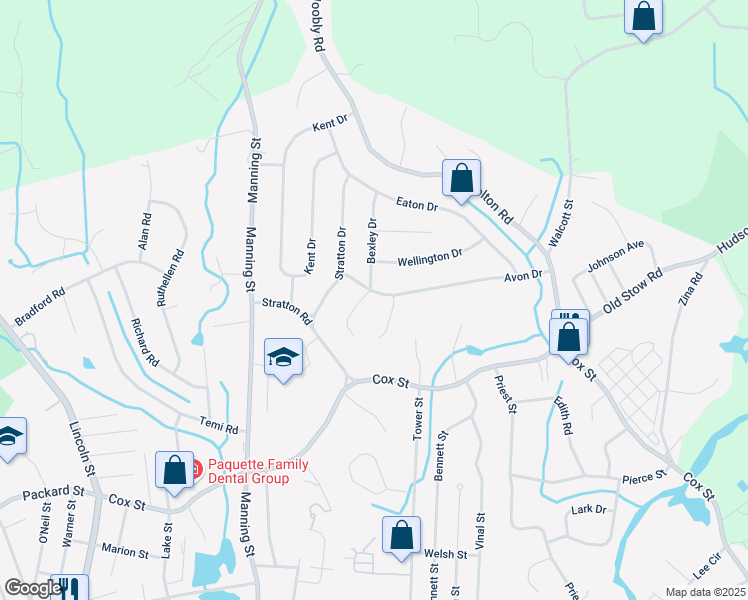 map of restaurants, bars, coffee shops, grocery stores, and more near 3 Dover Circle in Hudson