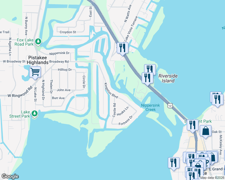 map of restaurants, bars, coffee shops, grocery stores, and more near 605 Kingston Boulevard in McHenry