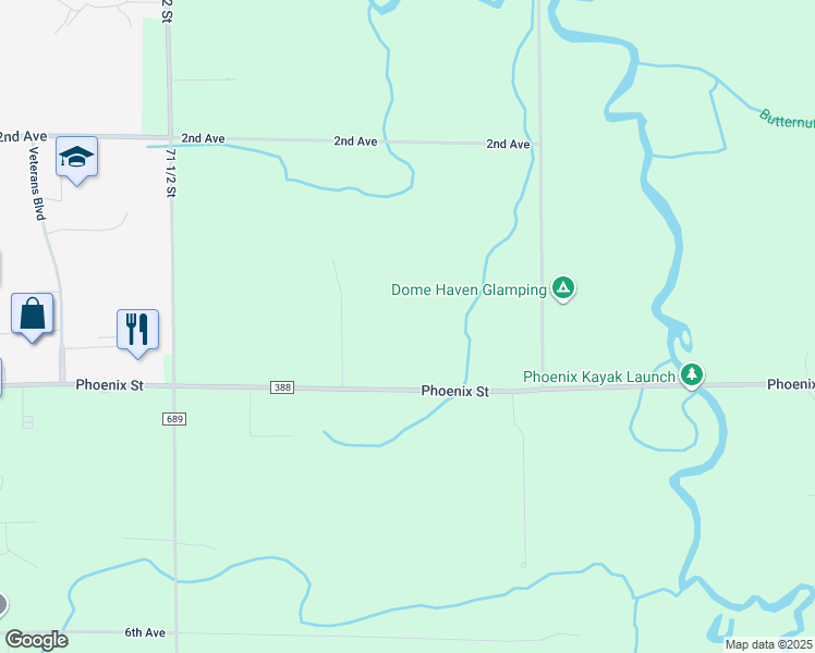 map of restaurants, bars, coffee shops, grocery stores, and more near 70544 County Road 388 in South Haven