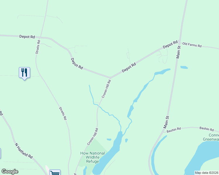 map of restaurants, bars, coffee shops, grocery stores, and more near 9 Cronin Hill Road in Hatfield