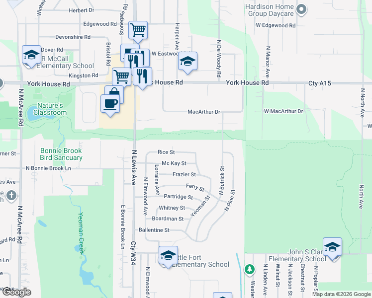 map of restaurants, bars, coffee shops, grocery stores, and more near 1636 Rice Street in Waukegan
