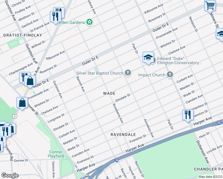 map of restaurants, bars, coffee shops, grocery stores, and more near 12254 Chelsea Avenue in Detroit