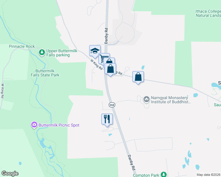 map of restaurants, bars, coffee shops, grocery stores, and more near 1100-1122 Danby Rd in Ithaca