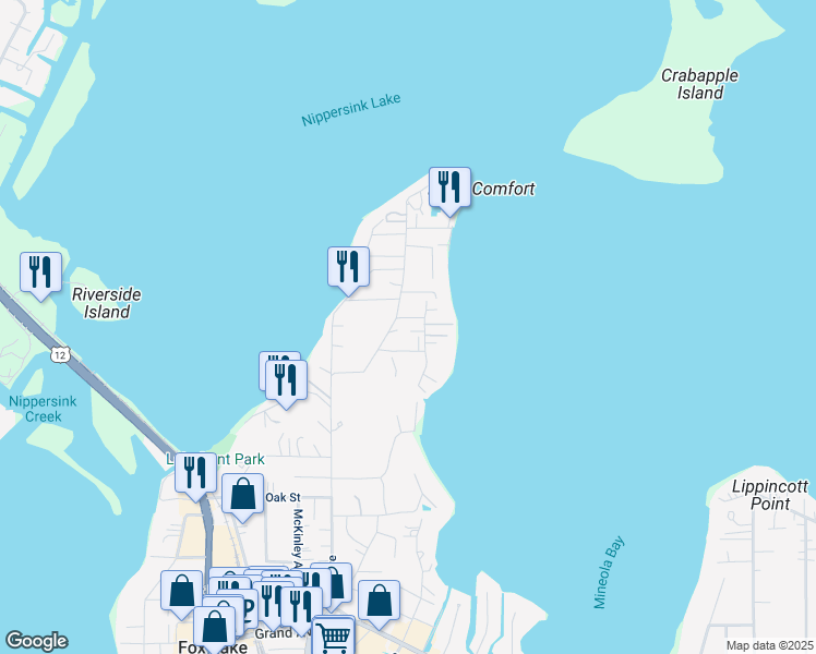 map of restaurants, bars, coffee shops, grocery stores, and more near 153 Forest Avenue in Fox Lake