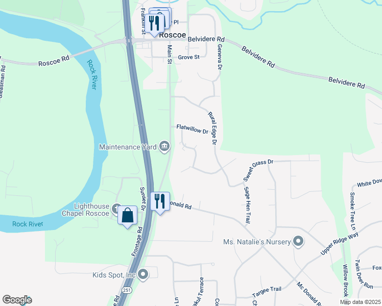 map of restaurants, bars, coffee shops, grocery stores, and more near 9975 Bitterroot Road in Roscoe
