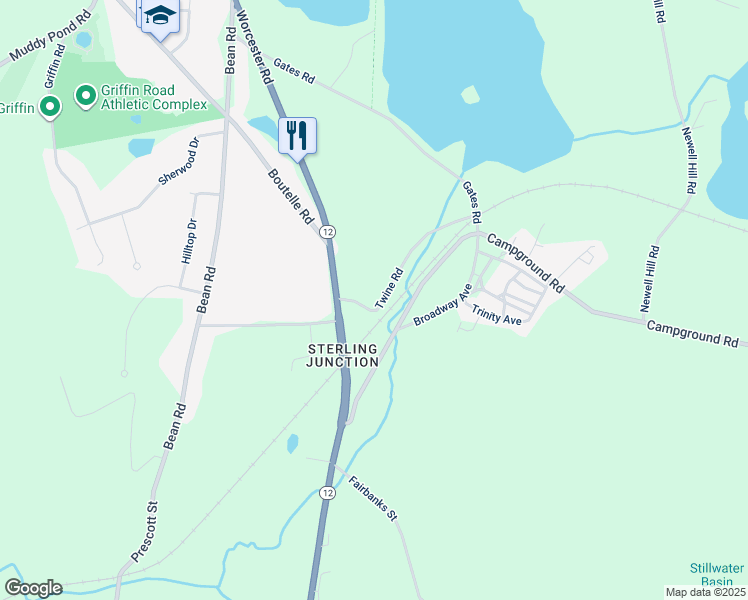 map of restaurants, bars, coffee shops, grocery stores, and more near 4 Twine Road in Sterling