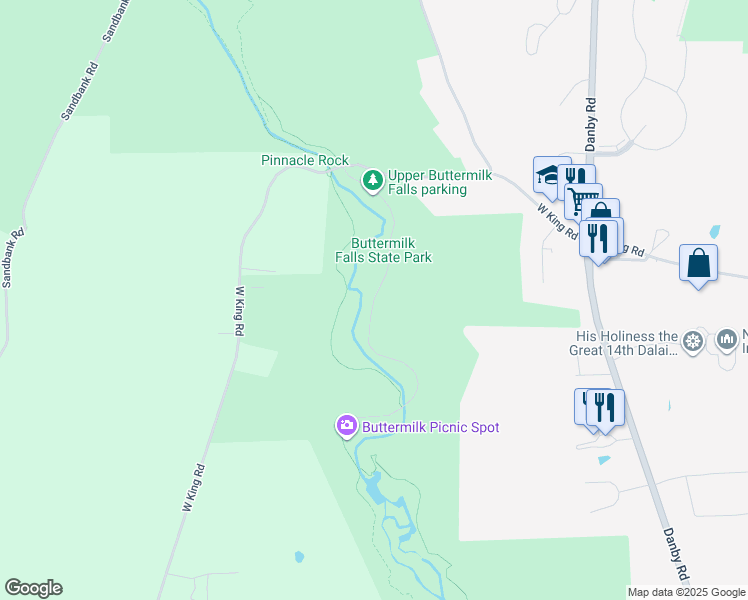 map of restaurants, bars, coffee shops, grocery stores, and more near Upper Buttermilk Falls Park Road in Ithaca
