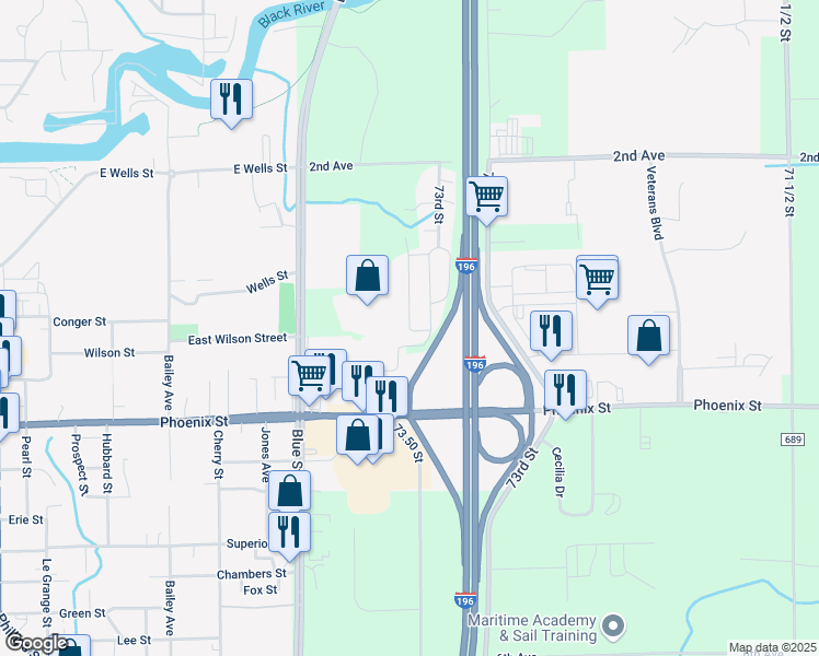 map of restaurants, bars, coffee shops, grocery stores, and more near Point Drive in South Haven