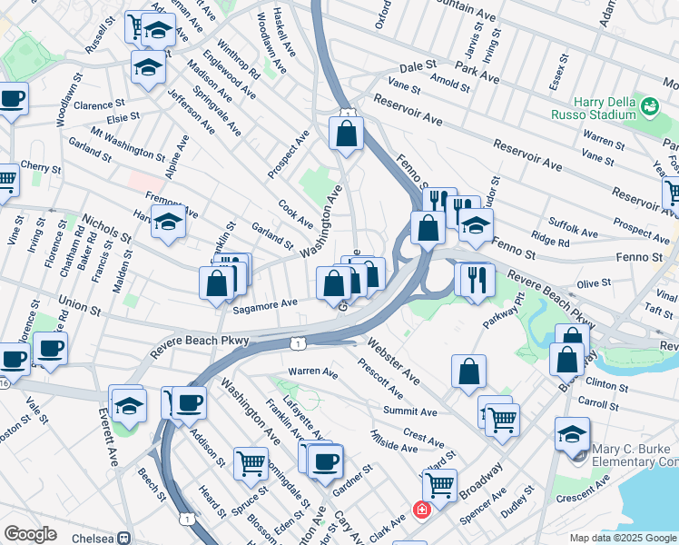 map of restaurants, bars, coffee shops, grocery stores, and more near 83 Garfield Avenue in Chelsea