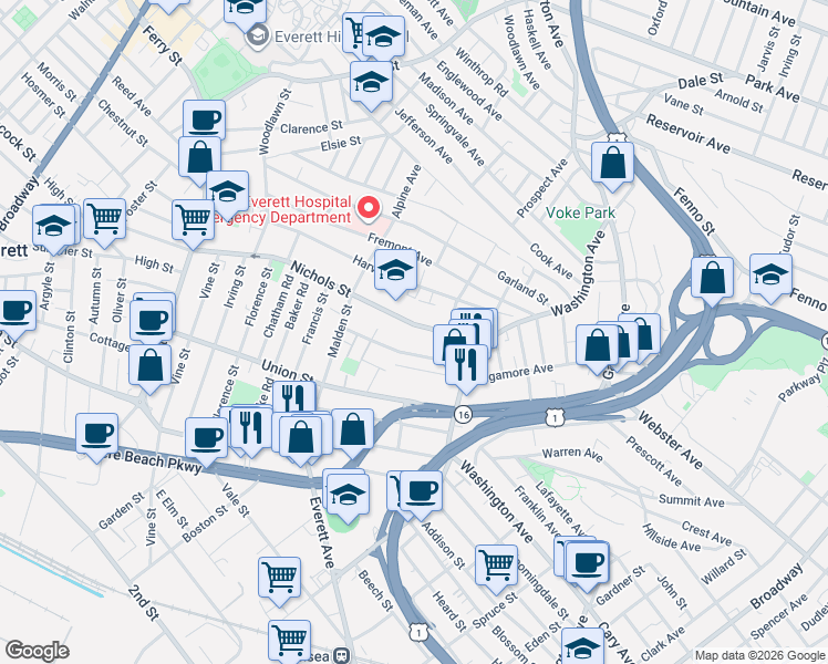 map of restaurants, bars, coffee shops, grocery stores, and more near 49 Nichols Street in Chelsea