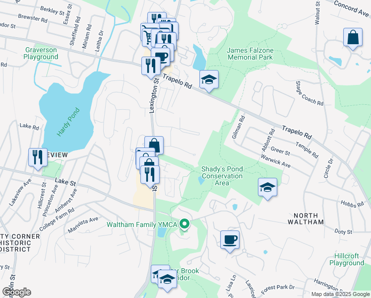 map of restaurants, bars, coffee shops, grocery stores, and more near 42 Lionel Avenue in Waltham