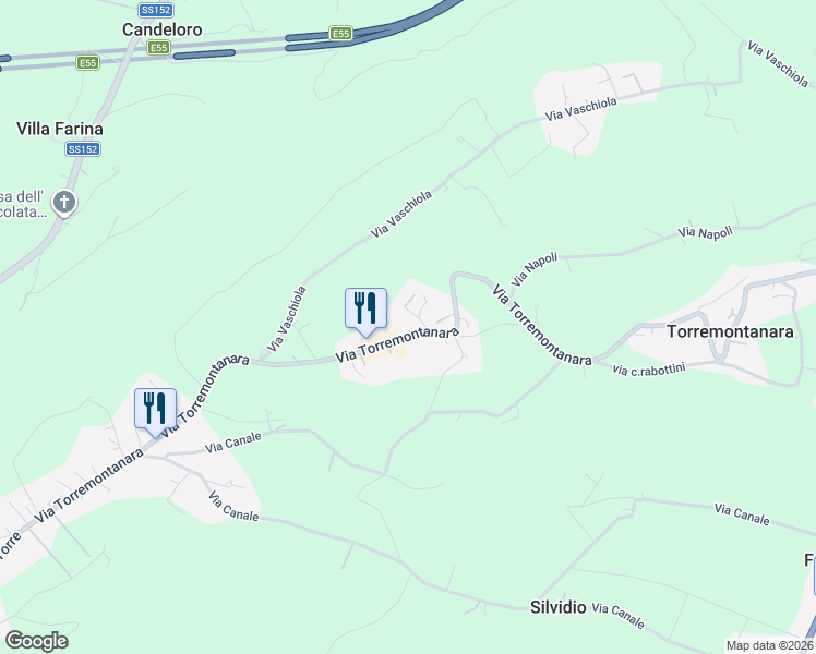 map of restaurants, bars, coffee shops, grocery stores, and more near 123 Via Torremontanara in Cianchetta