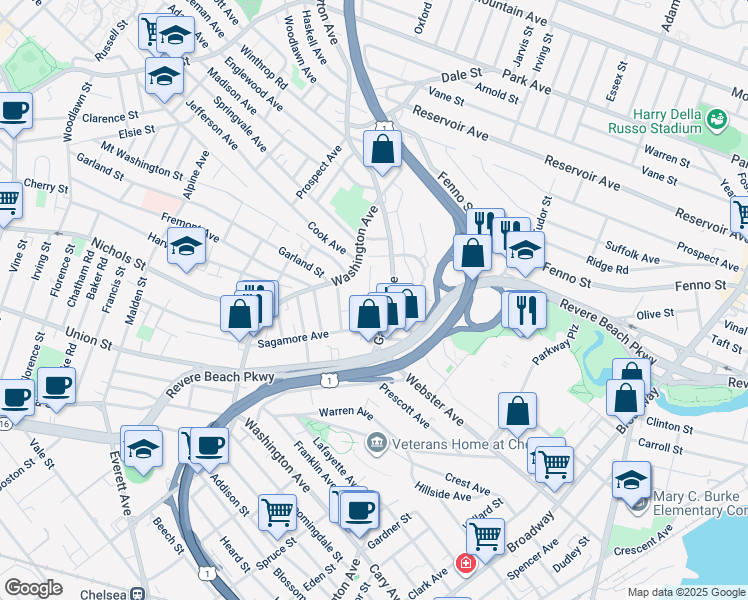map of restaurants, bars, coffee shops, grocery stores, and more near 83 Garfield Avenue in Chelsea