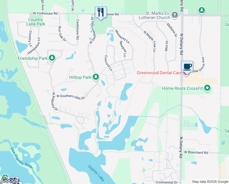 map of restaurants, bars, coffee shops, grocery stores, and more near 2923 Concord Lane in Wadsworth