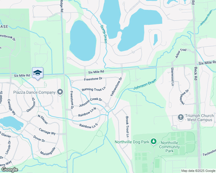 map of restaurants, bars, coffee shops, grocery stores, and more near 48775 Running Trout Lane in Northville