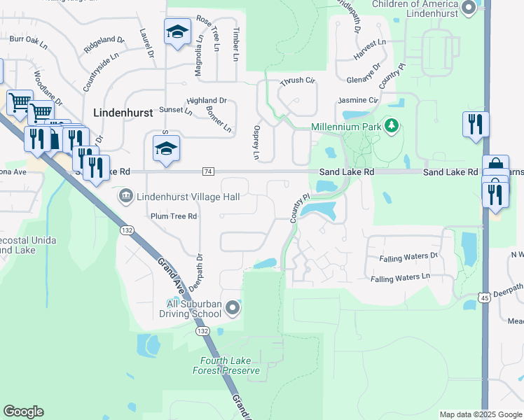 map of restaurants, bars, coffee shops, grocery stores, and more near 444 Barnswallow Drive in Lindenhurst