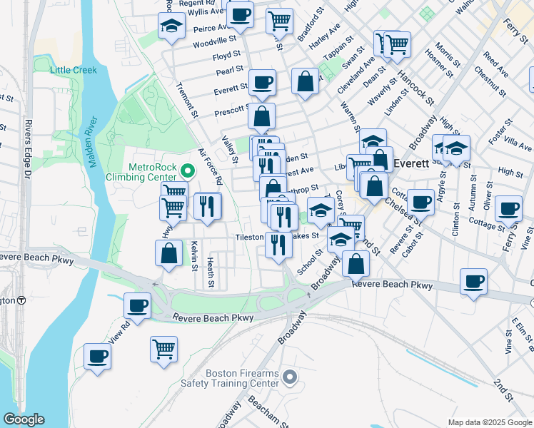 map of restaurants, bars, coffee shops, grocery stores, and more near 10 Parlin Street in Everett
