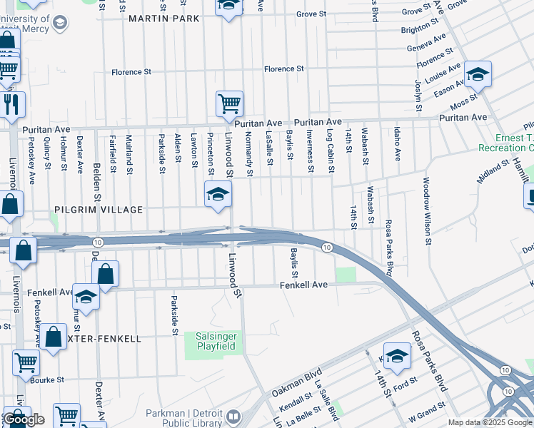 map of restaurants, bars, coffee shops, grocery stores, and more near 15575 LaSalle Street in Detroit