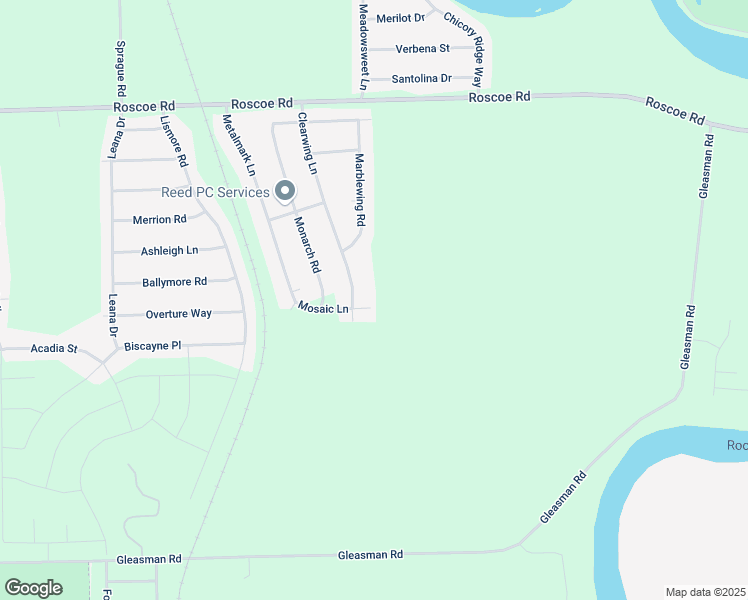 map of restaurants, bars, coffee shops, grocery stores, and more near 10093 Clearwing Lane in Roscoe