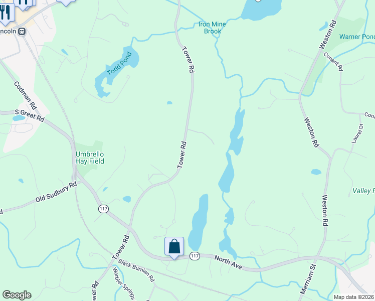 map of restaurants, bars, coffee shops, grocery stores, and more near 130 Tower Road in Lincoln