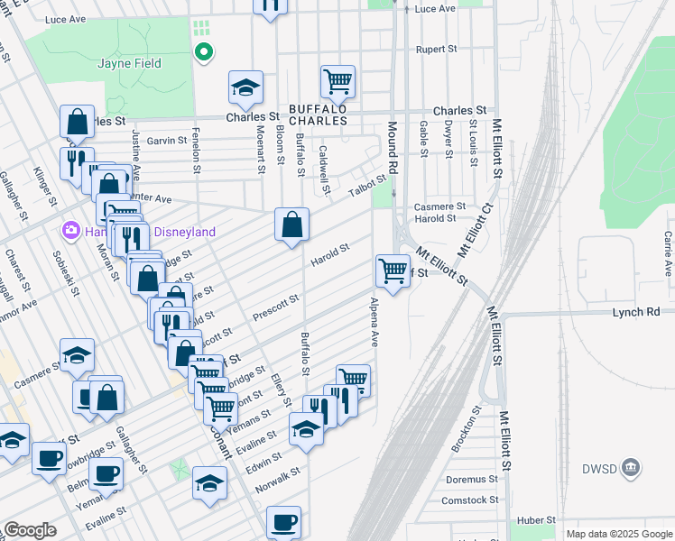 map of restaurants, bars, coffee shops, grocery stores, and more near 5558 Harold Street in Hamtramck