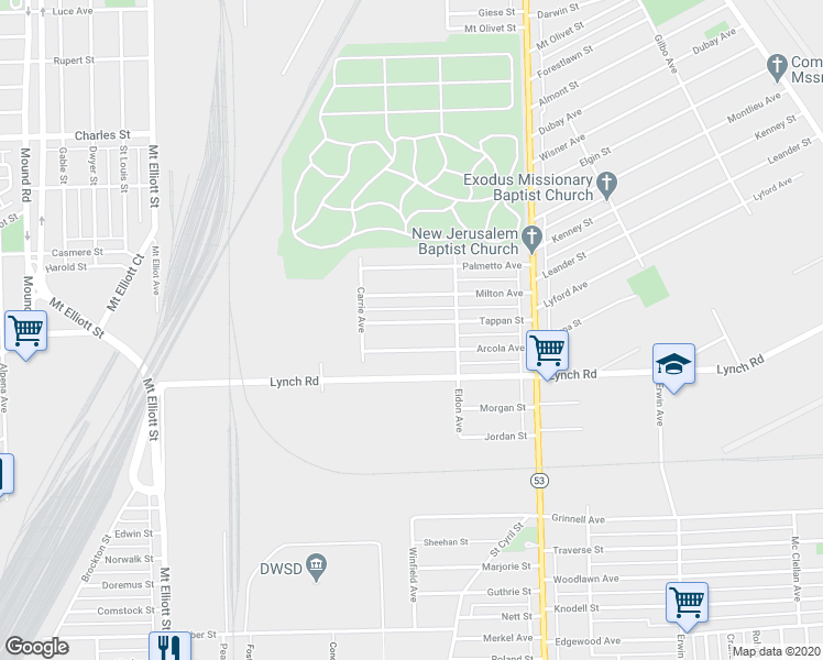 map of restaurants, bars, coffee shops, grocery stores, and more near 7092 Tappan Street in Detroit