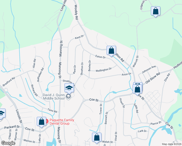 map of restaurants, bars, coffee shops, grocery stores, and more near 24 Wellington Drive in Hudson