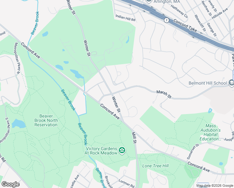map of restaurants, bars, coffee shops, grocery stores, and more near 390 Marsh Street in Belmont