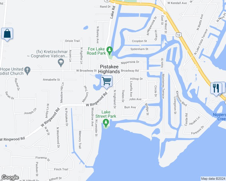 map of restaurants, bars, coffee shops, grocery stores, and more near 5409 North Highland Drive in McHenry