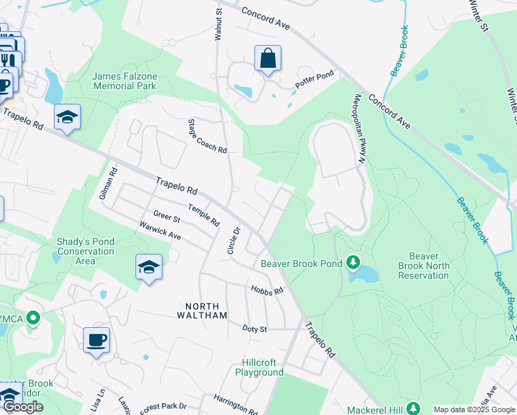 map of restaurants, bars, coffee shops, grocery stores, and more near 26 Helen Street in Waltham