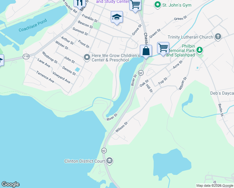 map of restaurants, bars, coffee shops, grocery stores, and more near 278 Grove Street in Clinton