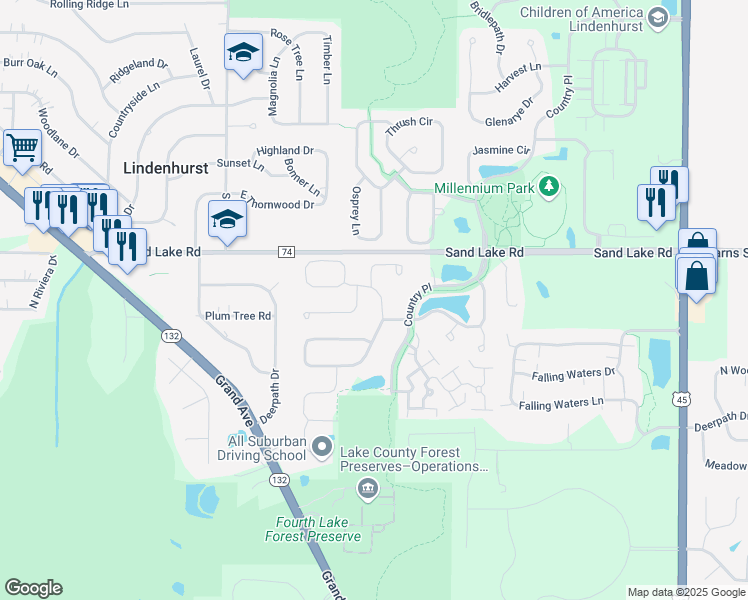 map of restaurants, bars, coffee shops, grocery stores, and more near 444 Barnswallow Drive in Lindenhurst