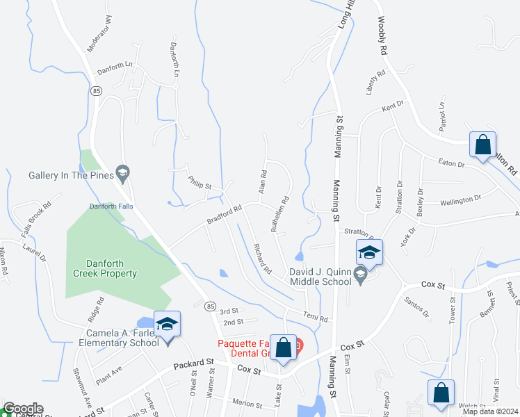 map of restaurants, bars, coffee shops, grocery stores, and more near 27 Bradford Road in Hudson