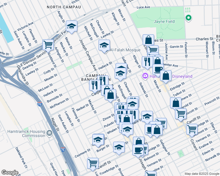 map of restaurants, bars, coffee shops, grocery stores, and more near 12206 Joseph Campau Avenue in Hamtramck