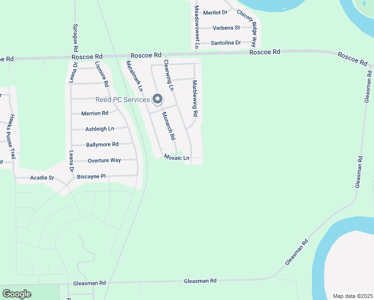 map of restaurants, bars, coffee shops, grocery stores, and more near 10093 Clearwing Lane in Roscoe