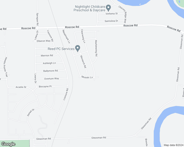 map of restaurants, bars, coffee shops, grocery stores, and more near 10093 Clearwing Lane in Roscoe