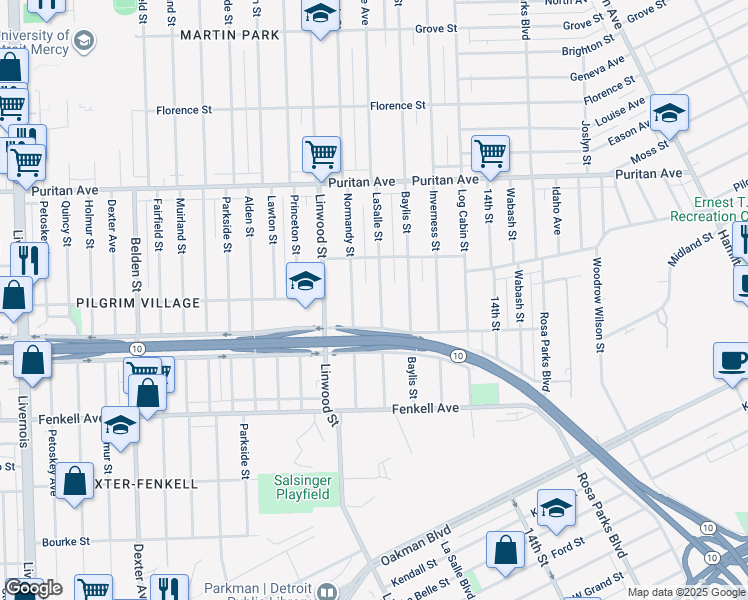 map of restaurants, bars, coffee shops, grocery stores, and more near 15575 LaSalle Street in Detroit