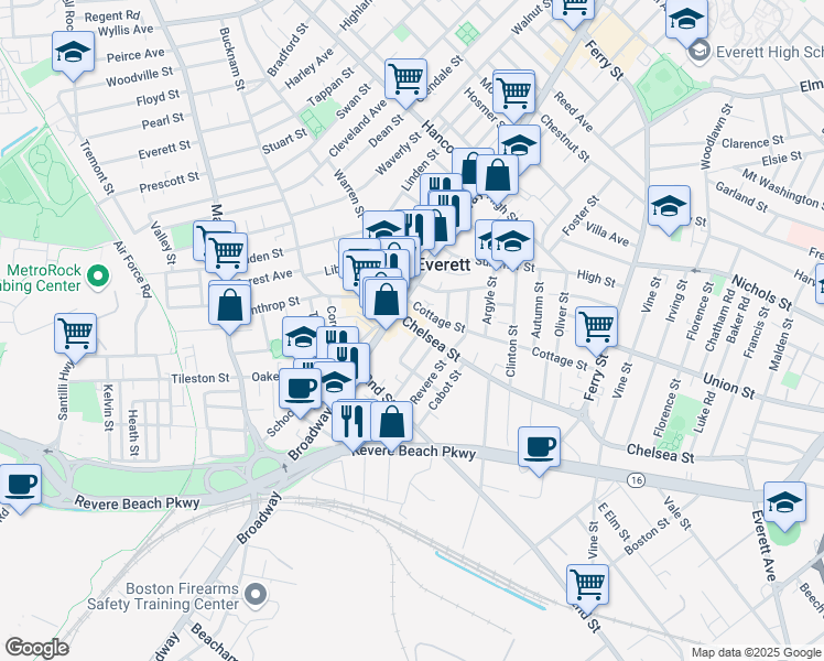 map of restaurants, bars, coffee shops, grocery stores, and more near 15 Chelsea St in Everett