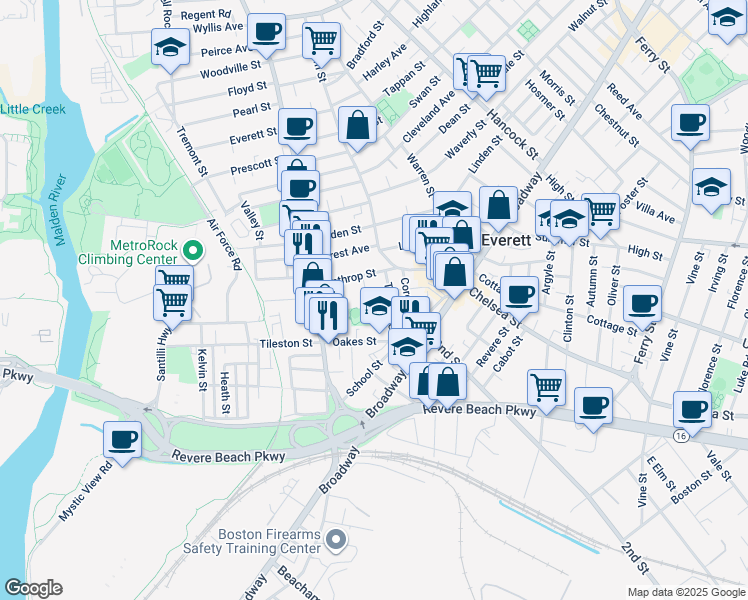 map of restaurants, bars, coffee shops, grocery stores, and more near 22 Hatch Street in Everett