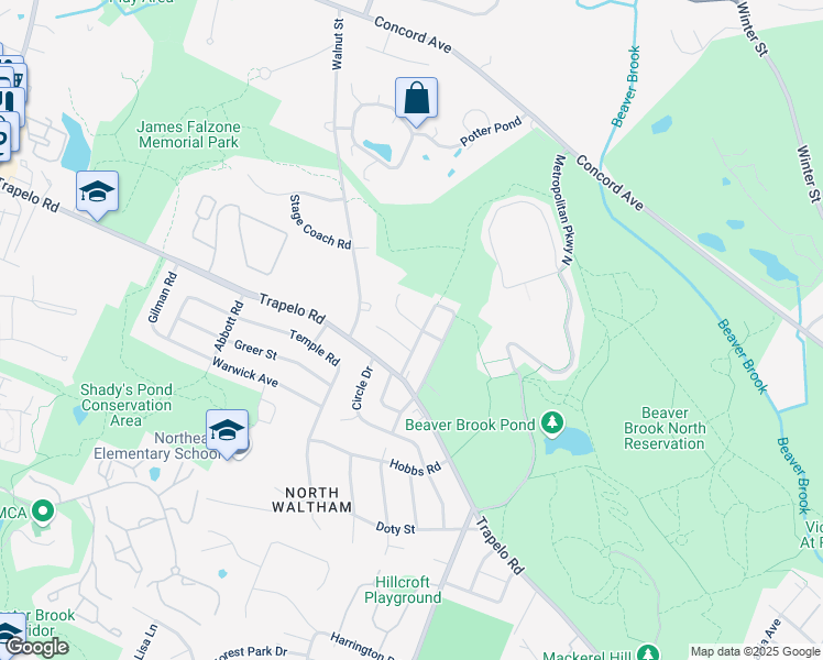 map of restaurants, bars, coffee shops, grocery stores, and more near 26 Helen Street in Waltham