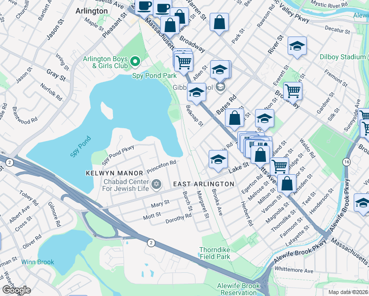 map of restaurants, bars, coffee shops, grocery stores, and more near 18 Hamilton Road in Arlington