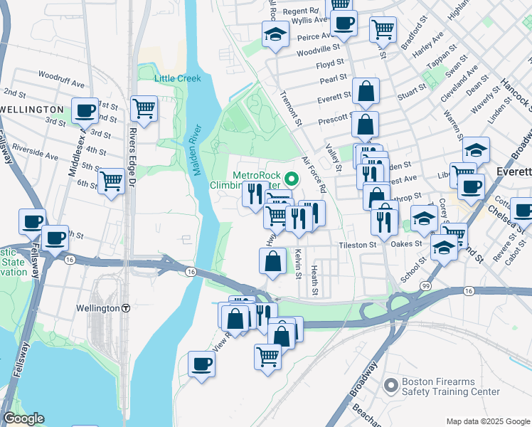 map of restaurants, bars, coffee shops, grocery stores, and more near 67 Norman Street in Everett