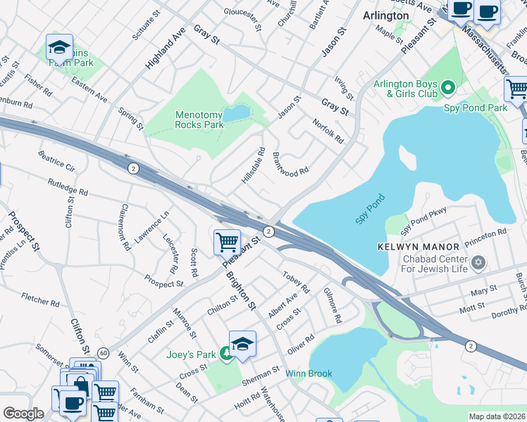 map of restaurants, bars, coffee shops, grocery stores, and more near 21 Venner Road in Arlington