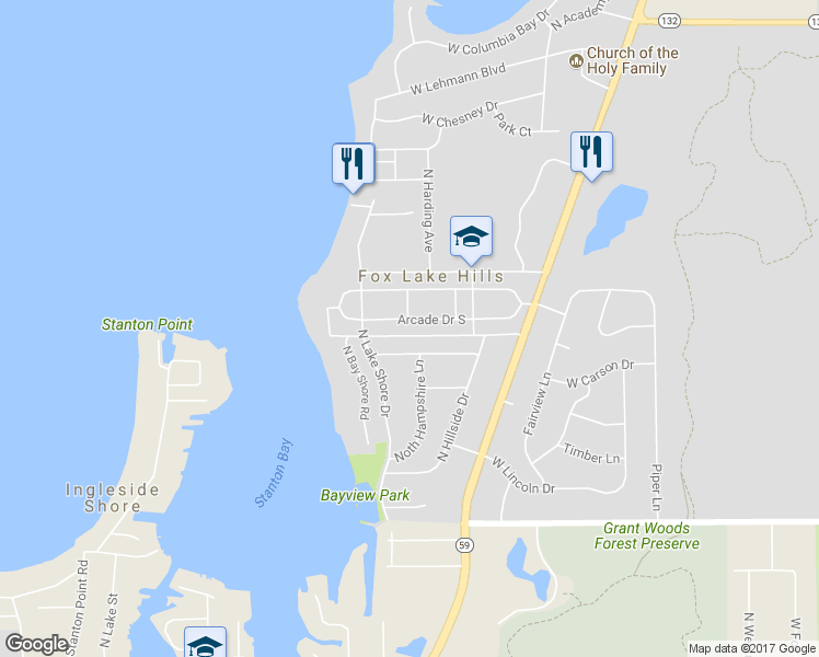 map of restaurants, bars, coffee shops, grocery stores, and more near 25623 Arcade Drive South in Lake Villa